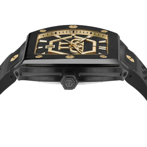 Philipp Plein Hexagon Phantom Black Dial Black Silicone Strap Watch For Men- PWPUA0224