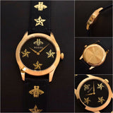 Gucci G Timeless Bee Motif Black Dial Black Leather Strap Watch For Women - YA1264055