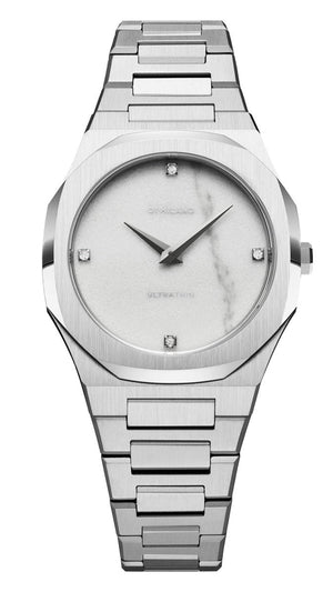 D1 Milano Ultra Thin Marble White Dial Silver Steel Strap Watch for Women - D1-UTBL13
