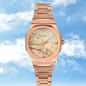 D1 Milano Ultra Thin Marble Dial Rose Gold Steel Strap Watch for Women - D1-UTBL14