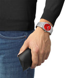 Tissot PRX Quartz Red Dial Silver Steel Strap Watch for Men - T137.410.11.421.00
