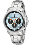 Maserati Successo Chronograph Ice Blue Dial Silver Steel Strap Watch for Men - R8873621044
