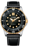 Citizen Mechanical Automatic Black Dial Black Leather Strap Watch for Men - NJ0176-10E
