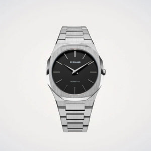 D1 Milano Ultra Thin Matte Black Dial Silver Steel Strap Watch for Men - D1-UTBJ40