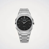 D1 Milano Ultra Thin Matte Black Dial Silver Steel Strap Watch for Men - D1-UTBJ40