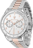 Maserati Tradizione Chronograph White Dial Two Tone Steel Strap Watch for Men - R8873646002