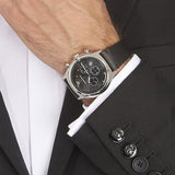 Emporio Armani Zeta Black Dial Black Leather Strap Watch for Men - AR1975