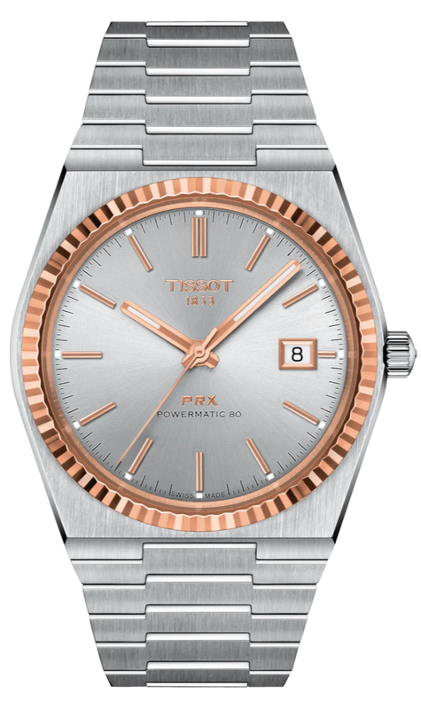 Tissot PRX Powermatic 80 18K Silver Dial Silver Steel Strap Watch for Men - T931.407.41.031.00