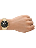 Michael Kors Panorama Black Dial Gold Steel Strap Watch for Men - MK9195