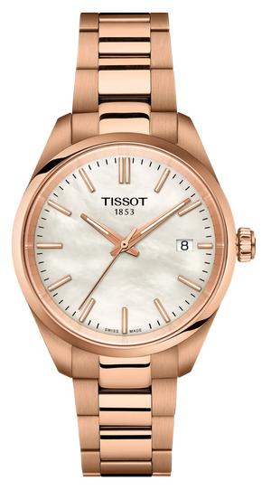 Tissot PR 100 White Dial Rose Gold Steel Strap Watch for Women - T150.210.33.111.00
