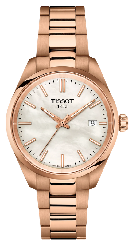 Tissot PR 100 White Dial Rose Gold Steel Strap Watch for Women - T150.210.33.111.00