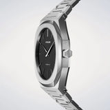 D1 Milano Ultra Thin Matte Black Dial Silver Steel Strap Watch for Men - D1-UTBJ40