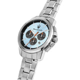 Maserati Successo Chronograph Ice Blue Dial Silver Steel Strap Watch for Men - R8873621044