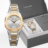 D1 Milano Ultra Thin Silver Dial Two Tone Steel Strap Watch for Women - D1-UTBL34