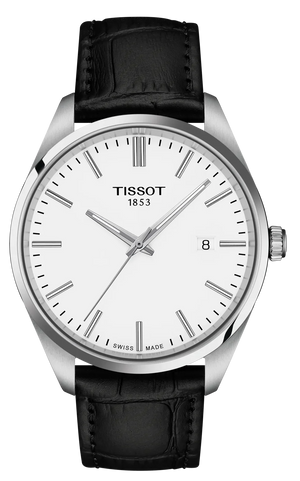 Tissot PR 100 White Dial Black Leather Strap Watch for Men - T150.410.16.011.00