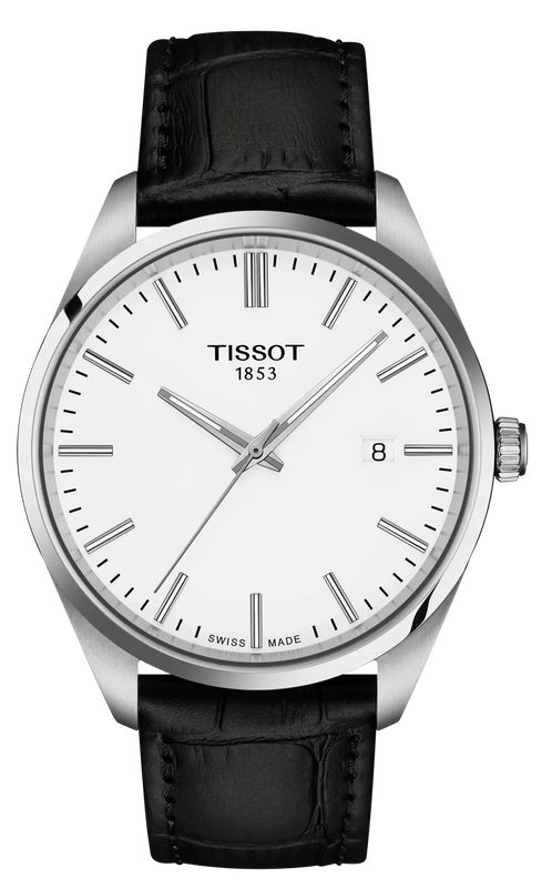 Tissot PR 100 White Dial Black Leather Strap Watch for Men - T150.410.16.011.00