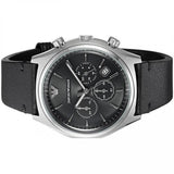 Emporio Armani Zeta Black Dial Black Leather Strap Watch for Men - AR1975