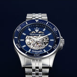 Maserati SFIDA Skeleton Automatic Blue Dial Silver Steel Strap Watch for Men - R8823140011