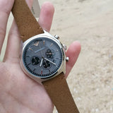 Emporio Armani Zeta Gray Dial Brown Leather Strap Watch for Men - AR11080