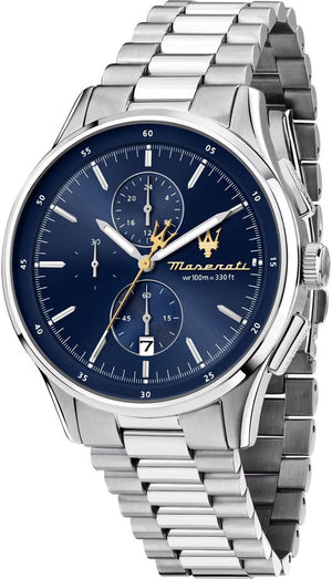 Maserati Sorpasso Chronograph Blue Dial Silver Steel Strap Watch for Men - R8873624004