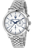 Maserati Epoca Chronograph White Dial Silver Steel Strap Watch for Men - R8873618034