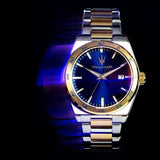 Maserati Velocità Date Blue Dial Two Tone Steel Strap Watch for Men - R8853152001
