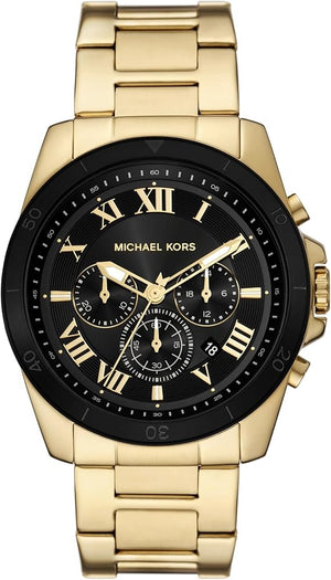Michael Kors Alek Black Dial Gold Steel Strap Watch for Men - MK9184