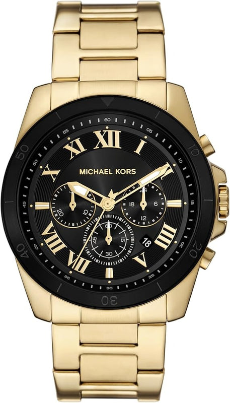 Michael Kors Alek Black Dial Gold Steel Strap Watch for Men - MK9184