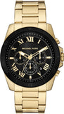 Michael Kors Alek Black Dial Gold Steel Strap Watch for Men - MK9184