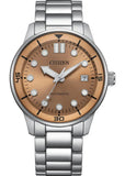 Citizen Mechanical Automatic Salmon Brown Dial Silver Steel Strap Watch for Men - NJ0191-83X