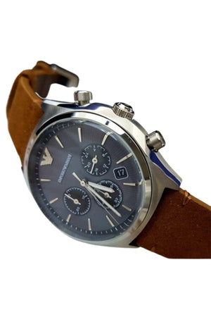Emporio Armani Zeta Gray Dial Brown Leather Strap Watch for Men - AR11080