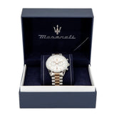 Maserati Tradizione Chronograph White Dial Two Tone Steel Strap Watch for Men - R8873646002