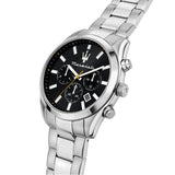 Maserati Attrazione Chronograph Black Dial Silver Steel Strap Watch for Men - R8853151010