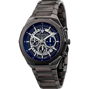 Maserati Stile Skeleton Chronograph Blue Dial Grey Steel Strap Watch for Men - R8873642012