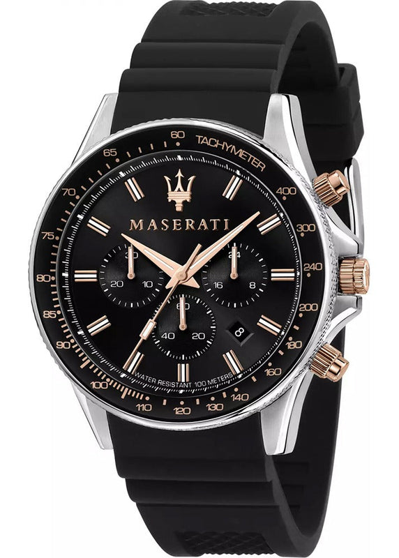 Maserati SFIDA Chronograph Black Dial Black Silicone Strap Watch for Men - R8871640005