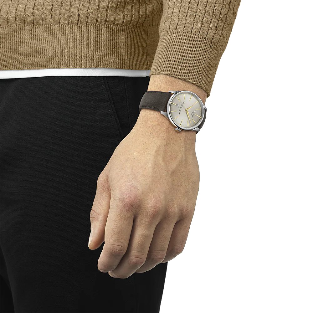 Tissot Chemin des Tourelles Automatic Powermatic 80 Ivory Dial Green Leather Strap Watch for Men - T139.407.16.261.00