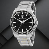 Maserati Velocità Date Black Dial Silver Steel Strap Watch for Men - R8853152002