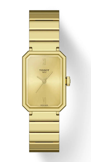 Tissot SRV Gold Dial Gold Stainless Steel Strap Watch for Women - T160.110.33.023.00