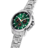 Maserati Successo Chronograph Green Dial Silver Steel Strap Watch for Men - R8873621043