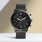 Fossil Neutra Black Dial Gray Steel Strap Watch for Men - FS5699