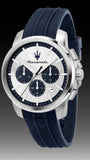 Maserati Successo Chronograph Silver Dial Blue Silicone Strap Watch for Men - R8871621042