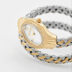 Just Cavalli Twined Mother of Pearl Dial Two Tone Steel Strap Watch for Women - JC1L305M0055