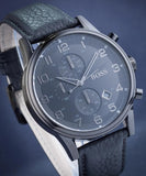 Hugo Boss Aeroliner Chronograph Black Dial Black Leather Strap Watch for Men - 1512567