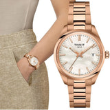 Tissot PR 100 White Dial Rose Gold Steel Strap Watch for Women - T150.210.33.111.00