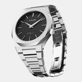 D1 Milano Ultra Thin Black Dial Silver Steel Strap Watch for Men - D1-UTBJ14