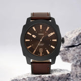 Fossil Machine Brown Dial Brown Leather Strap Watch for Men - FS5972
