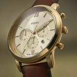 Fossil Neutra Gold Dial Brown Leather Strap Watch for Men- FS6113