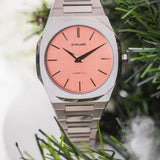 D1 Milano Ultra Thin Salmon Pink Dial Silver Steel Strap Watch for Men - D1-UTBJ26