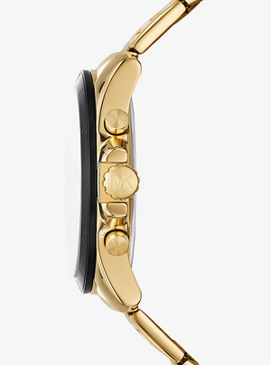 Michael Kors Alek Black Dial Gold Steel Strap Watch for Men - MK9184