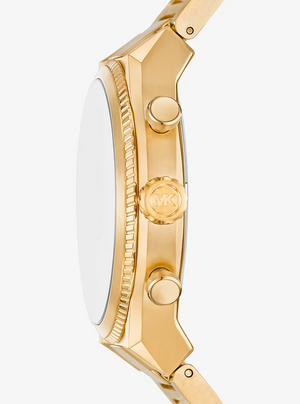 Michael Kors Panorama Black Dial Gold Steel Strap Watch for Men - MK9195
